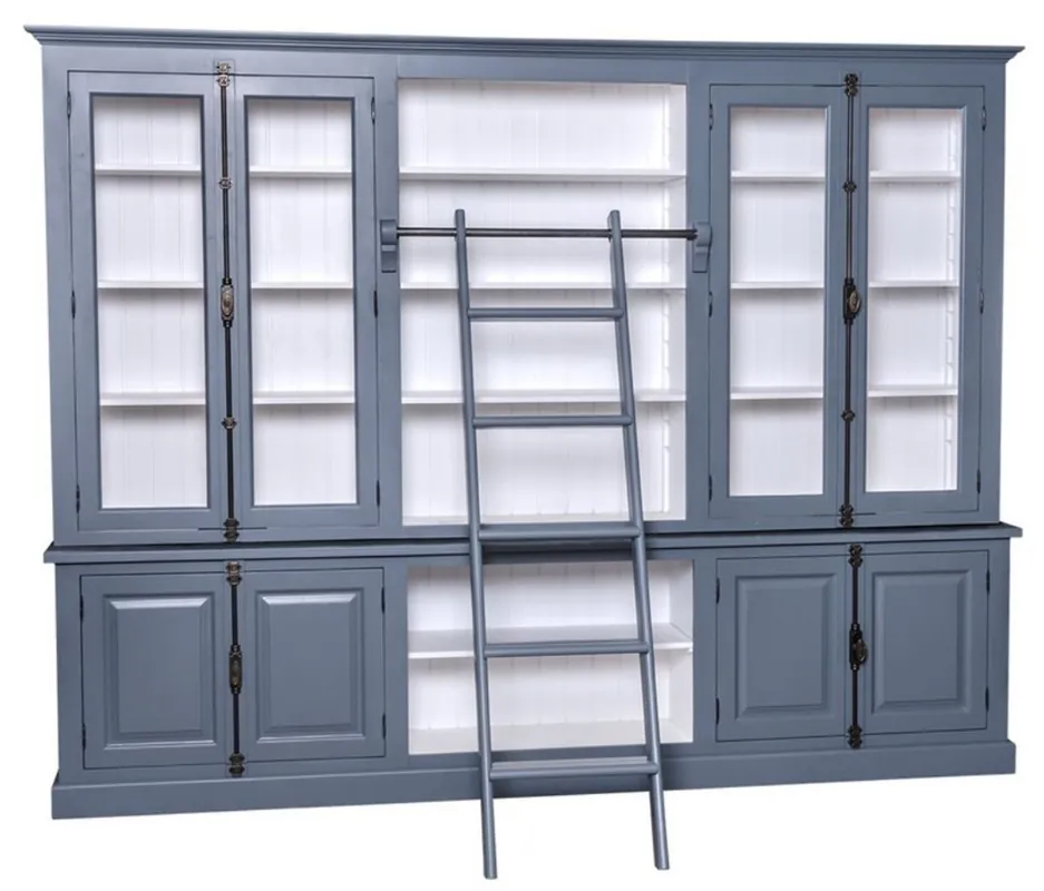 Casa Padrino gabinetto dei libri stile country con testata blu / bianco 300 x 50 x H. 230 cm - Mobili in Stile Country Beliebt