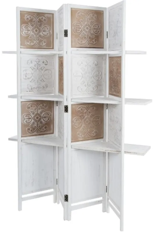 Preisknaller Casa Padrino paravento stile country con 3 ripiani bianco antico / marrone antico 155 x 2 x H. 181 cm - Schermo Privacy con Schermo Shabby Chic