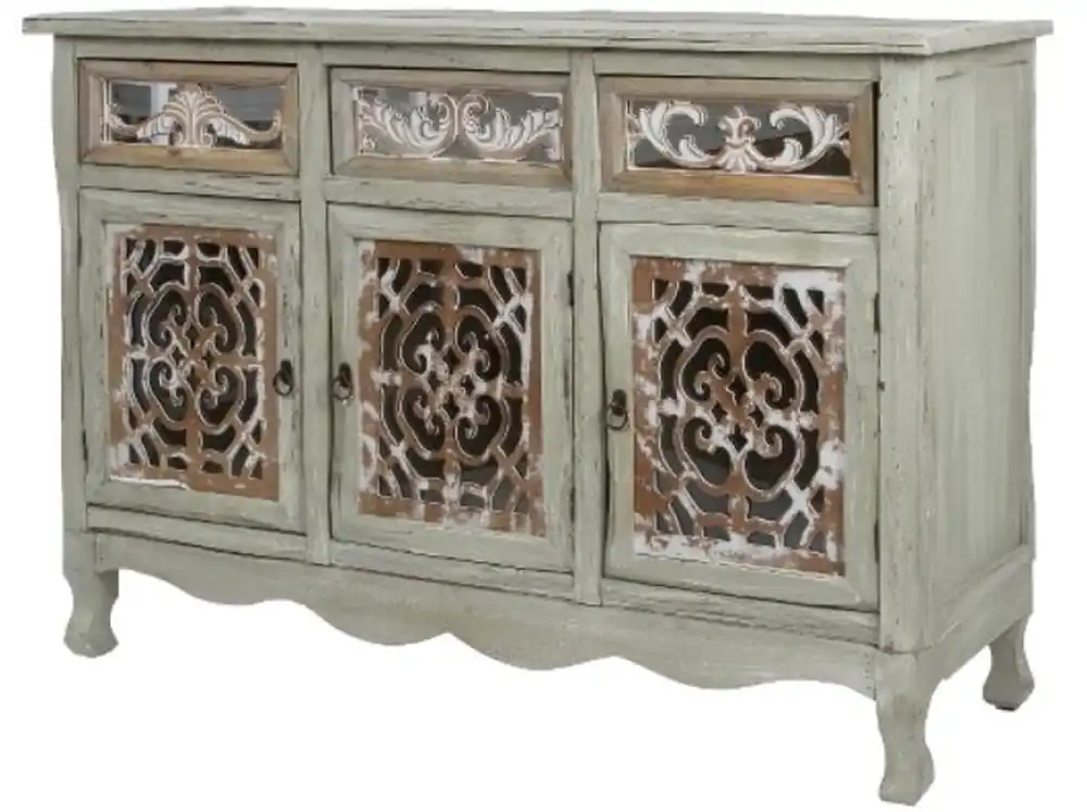 Casa Padrino comò in stile country con 3 ante e 3 cassetti grigio antico / marrone antico 120 x 40 x H. 79 cm - Credenza Stile Country Fatta a Mano Neuheit