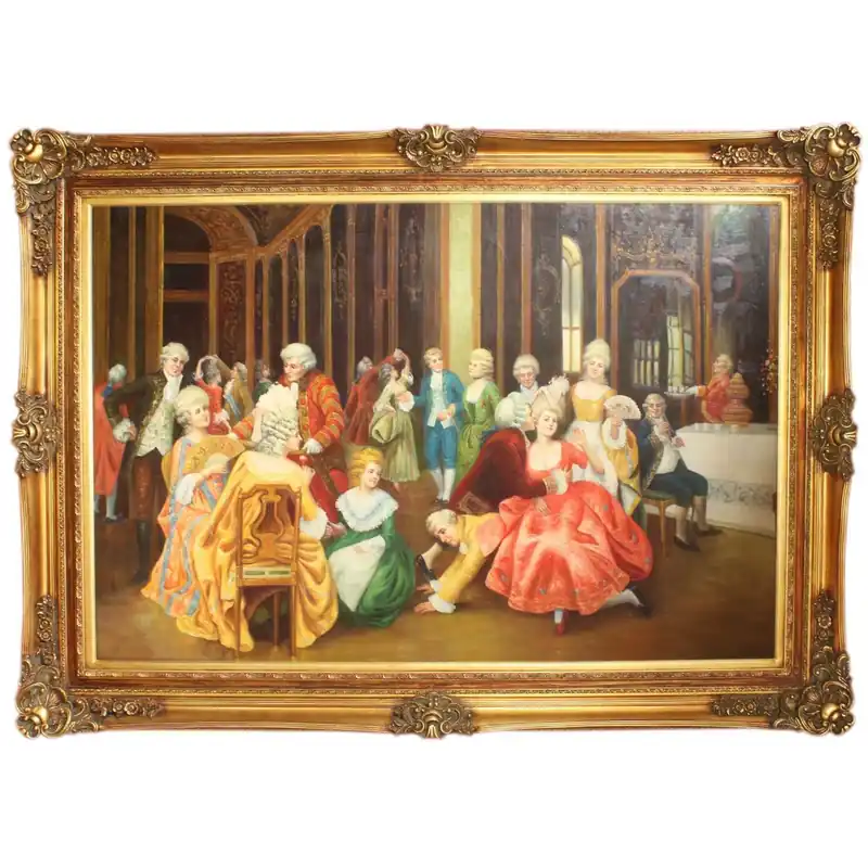 Preisknaller Enorme pittura a olio barocca dipinta a mano Spettacolo Cornice pomposa in oro notte 225 x 165 x 10 cm - Materiale voluminoso