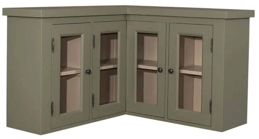 Sofort Bestellen Casa Padrino mobile da cucina pensile angolare stile country verde / beige 98 x 98 x H. 65 cm - Pensile Stile Country con 3 Ante in Vetro