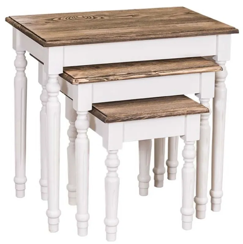 Sichere Zahlung Casa Padrino tavolino stile country set di 3 bianco / marrone - Mobili in Legno Massello Stile Country