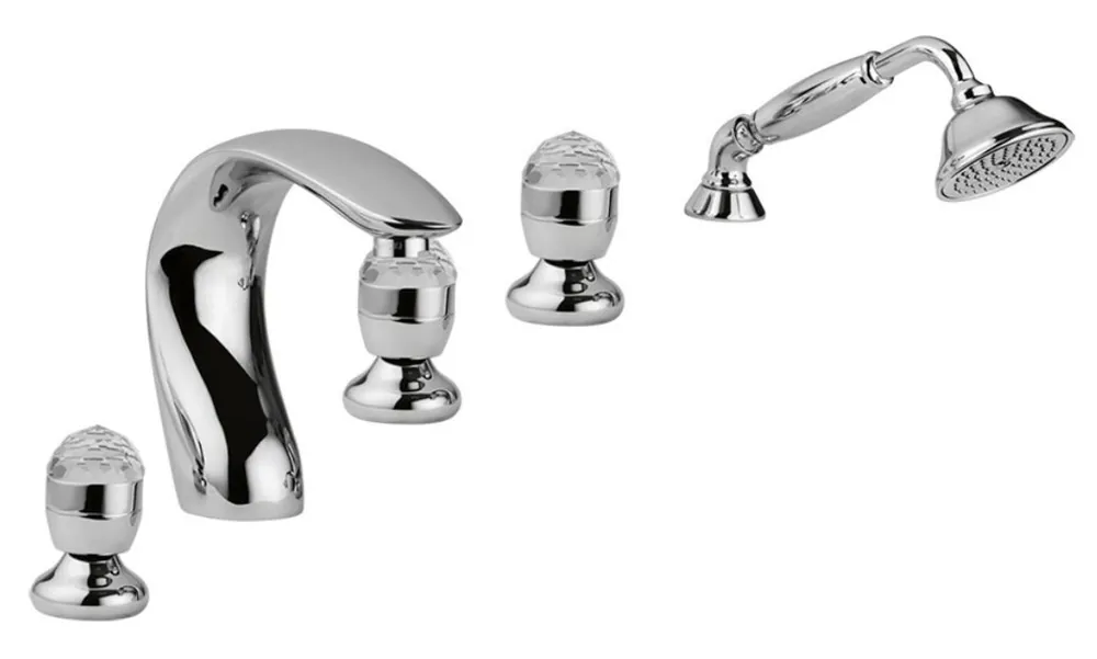 Bestpreis Rubinetteria per vasca da bagno di lusso set combinazione a 5 fori argento - Rubinetti per Vasca da Bagno con Cristallo Swarovski