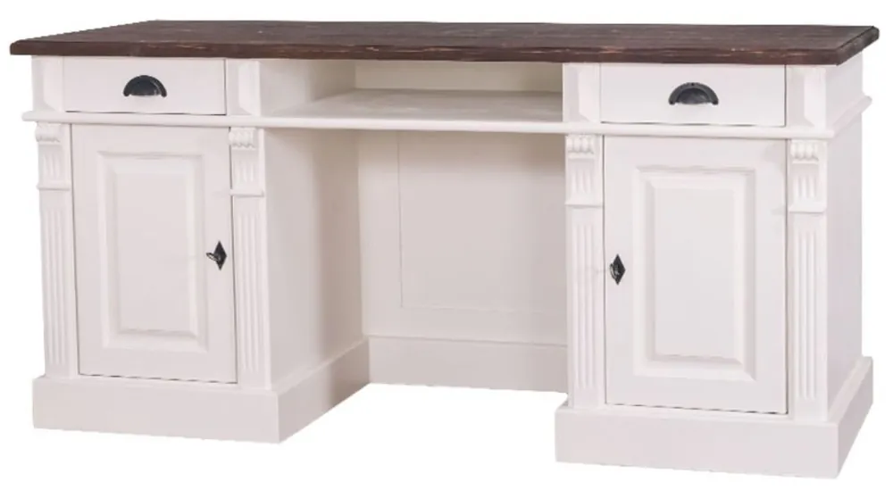 Top-Preis Casa Padrino scrivania in stile country con 2 ante e 2 cassetti bianco / marrone 160 x 70 x H. 78 cm - Arredo Ufficio in Stile Country