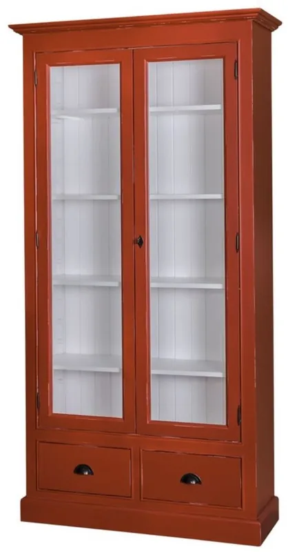 Casa Padrino vetrina soggiorno stile country rosso antico / bianco 109 x 39 x H. 210 cm - Mobile Soggiorno con 2 Ante in Vetro e 2 Cassetti Begrenztes Angebot