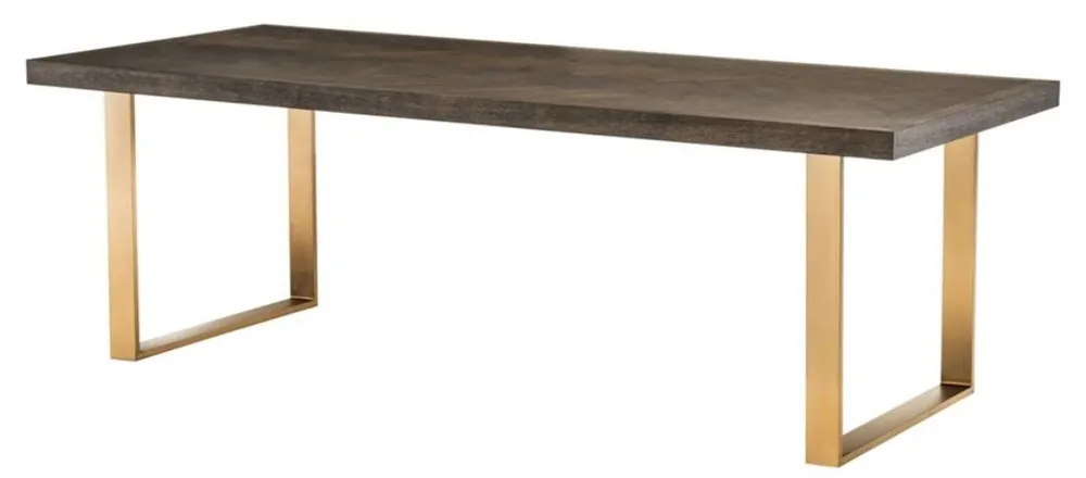 Casa Padrino tavolo da pranzo di lusso in acciaio inox con piano impiallacciato rovere marrone scuro / ottone 230 x 100 x H. 75,5 cm - Qualità di Lusso Neue Ware