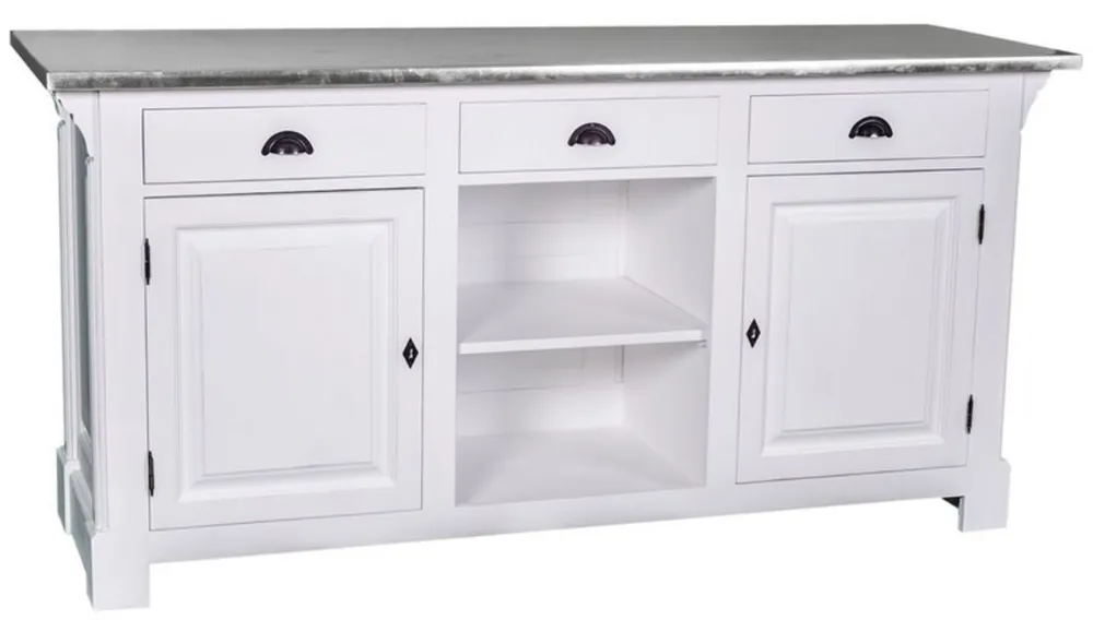Ausverkauf Casa Padrino tavolo da bar in stile country bianco / argento 191 x 68 x H. 95 cm - Piano in Legno Massello con Piano Zincato