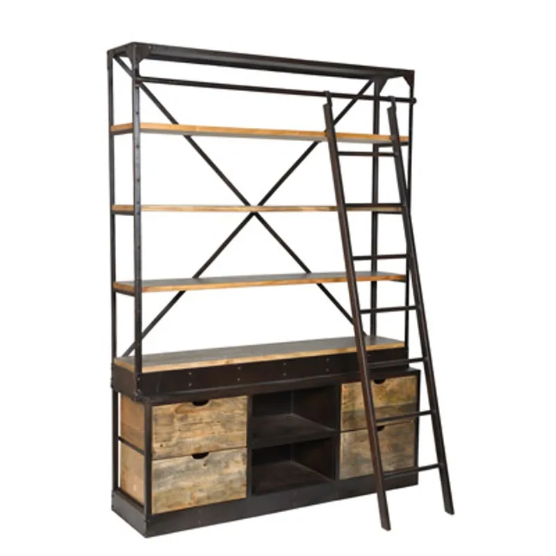 Super-Preis Libreria Casa Padrino dall'aspetto antico naturale con scala 150 x 40 x H.210 cm - scaffale, libreria