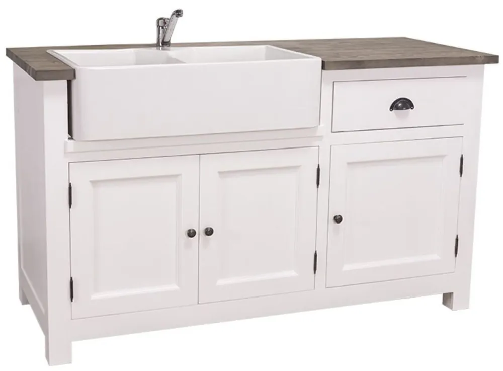 Casa Padrino mobile lavabo stile country bianco / nero 155 x 65 x H. 90 cm - Mobile Lavello / Mobile da Cucina con 3 Ante e Cassetto Expressversand