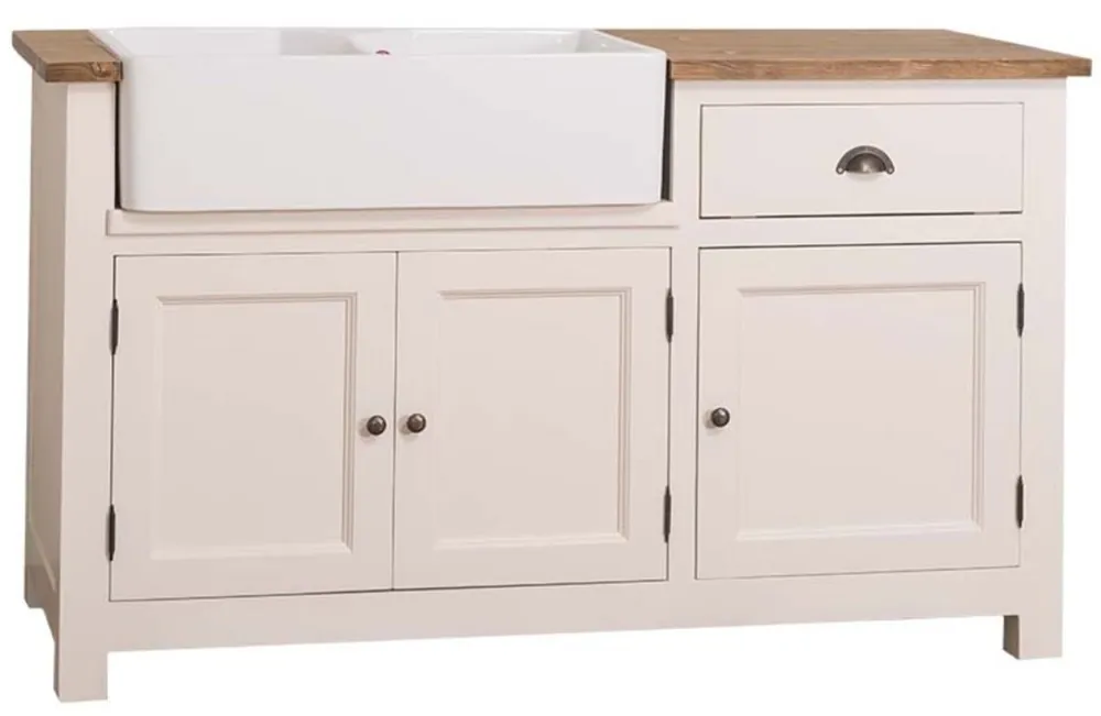 Markenware Casa Padrino mobile lavabo stile country crema / marrone 155 x 65 x H. 90 cm - Mobile Lavello / Mobile da Cucina con 3 Ante e Cassetto