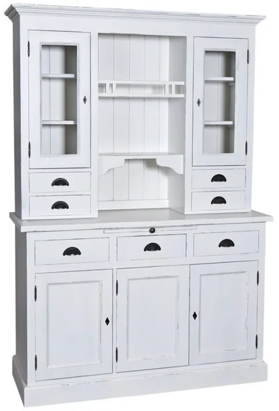 Markenprodukt Casa Padrino mobile da cucina stile country antico bianco 137 x 50 x H. 197 cm - Armadio da Cucina 2 Pezzi con 5 Ante e 7 Cassetti