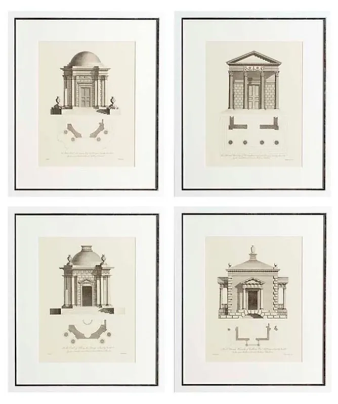 Zertifiziert Casa Padrino immagini / stampa artistica Set di 4 di lusso architettura bianco 55 x H. 65 cm - Decorazione Soggiorno