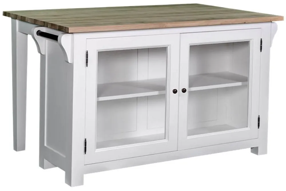 Casa Padrino Stile Country Isola Cucina Bianco / Naturale 135 x 85 x H. 80 cm - Cucina in Stile Country con 2 Ante in Vetro Bestpreis