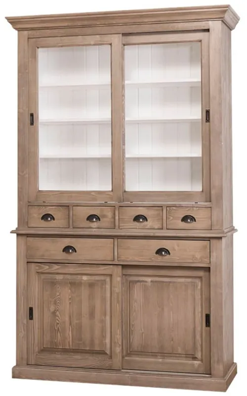 Casa Padrino mobile da cucina stile country marrone / bianco 142 x 48 x H. 225 cm - Armadio da Cucina a 2 Pezzi con 4 Ante Scorrevoli e 6 Cassetti Billig