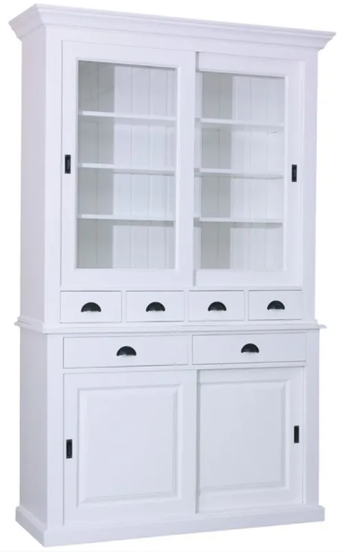 Casa Padrino mobile da cucina stile country bianco 142 x 48 x H. 225 cm - Armadio da Cucina a 2 Pezzi con 4 Ante Scorrevoli e 6 Cassetti Markenware