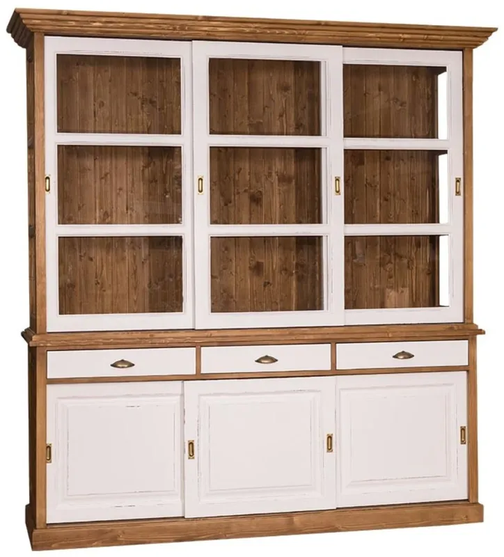 Casa Padrino Mobile da Cucina Stile Country Marrone / Bianco Antico 206 x 53 x H. 219 cm - Armadio da Cucina a 2 Pezzi con 6 Ante Scorrevoli e 3 Cassetti Neu