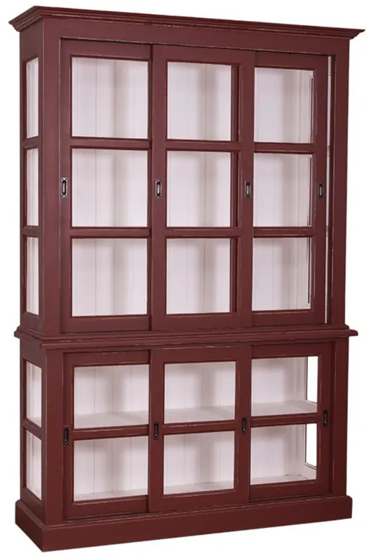 Mega-Angebot Casa Padrino vetrina stile country antique bordeaux rosso / bianco 151 x 47 x H. 220 cm - Mobile Soggiorno con 6 Ante Scorrevoli