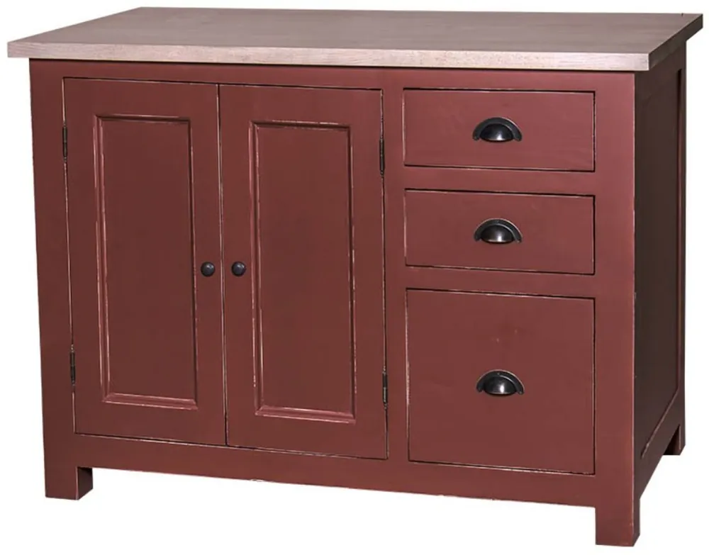 Neu Im Sortiment Casa Padrino Armadio da Cucina Stile Country Shabby Chic Antique Bordeaux Rosso / Naturale 120 x 65 x H. 90 cm - Armadio da Cucina con 2 Ante e 3 Cassetti