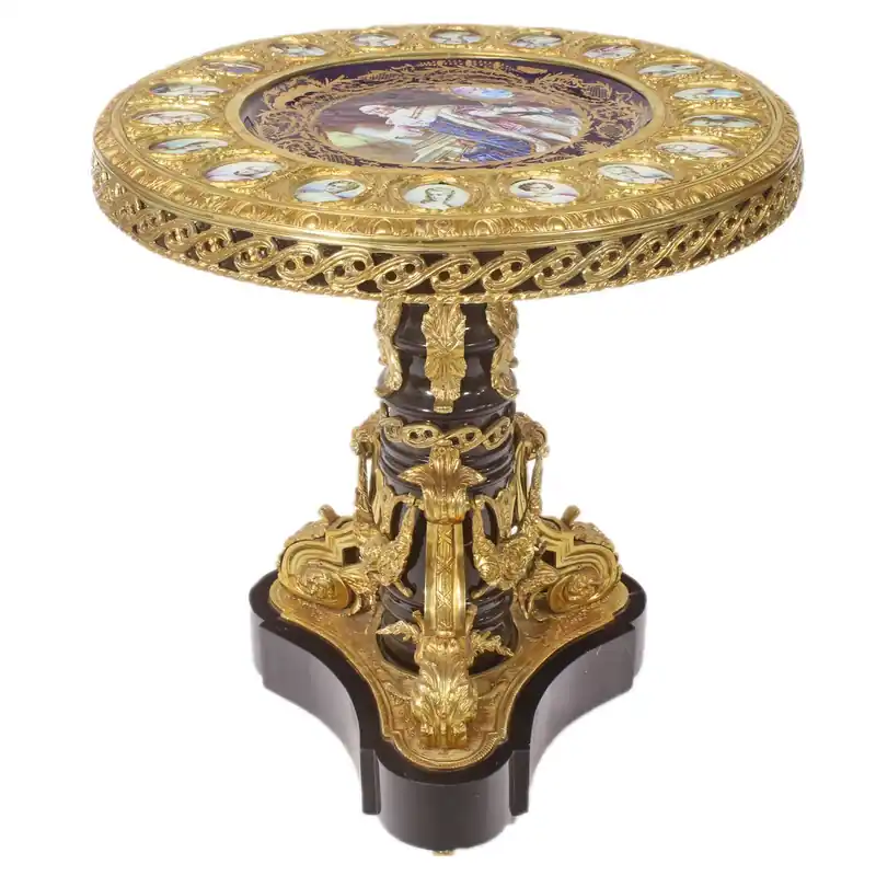Schneller Versand Casa Padrino Barock Beistelltisch Braun / Rot / Gold Durchmesser 78cm, Höhe 83 cm Handarbeit, Handbemalt- Edizione limitata