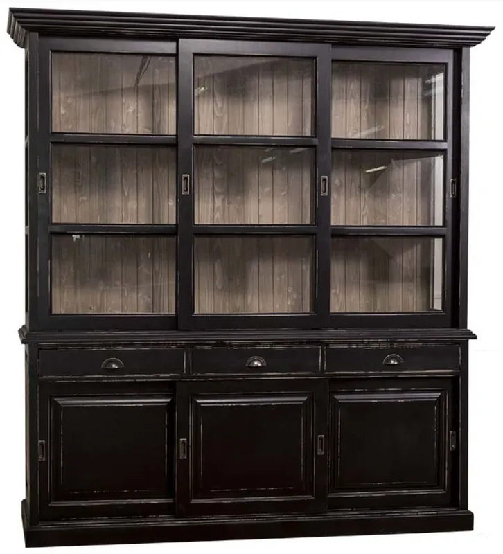 Kracherpreis Casa Padrino Mobile da Cucina Stile Country Nero Antico / Marrone 206 x 53 x H. 219 cm - Armadio da Cucina a 2 Pezzi con 6 Ante Scorrevoli e 3 Cassetti