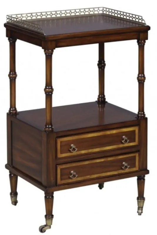 Casa Padrino tavolino Art Nouveau di lusso con 2 cassetti marrone scuro / oro 42 x 33 x H. 74 cm - Tavolo per Telefono con Ruote Zertifiziert