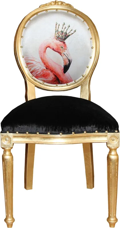 Preiswert Casa Padrino Sedia da pranzo di lusso in stile barocco senza braccioli Fenicotteri con corona e con strass Bling Bling - Sedia di design - Edizione limitata