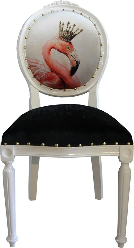Aktuell Casa Padrino Sedia da pranzo di lusso in stile barocco senza braccioli Fenicotteri con corona e con strass Bling Bling - Sedia di design - Edizione limitata