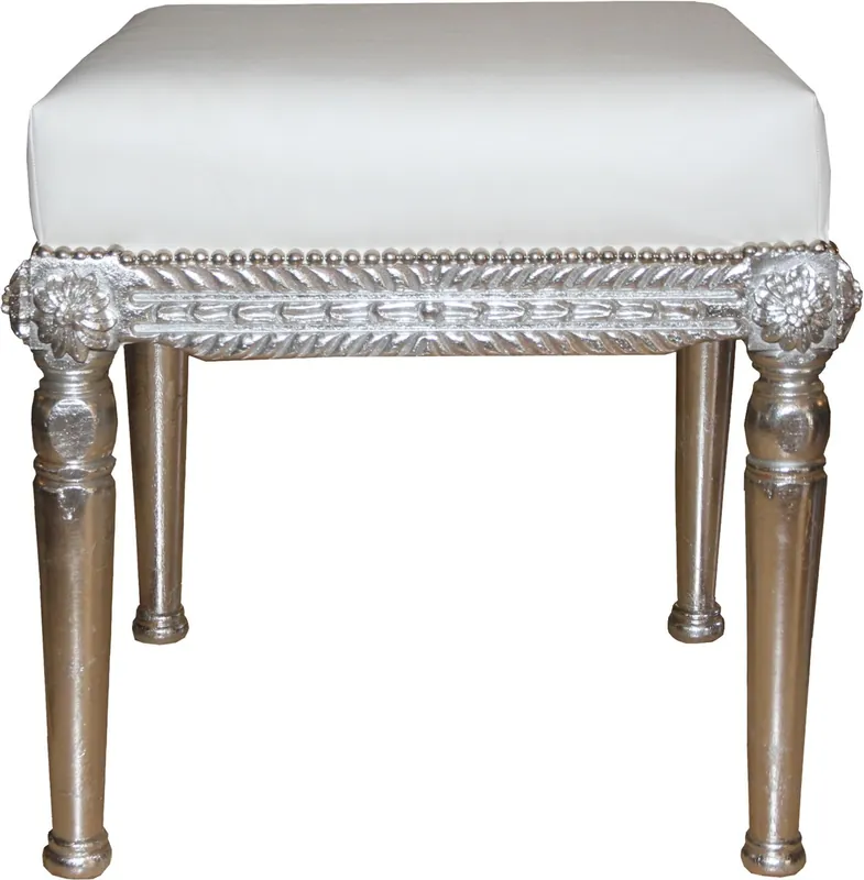 Sgabello stile antico barocco Casa Padrino in bianco / argento L 56 cm, H 54 cm - Sgabello barocco Wochenendangebot