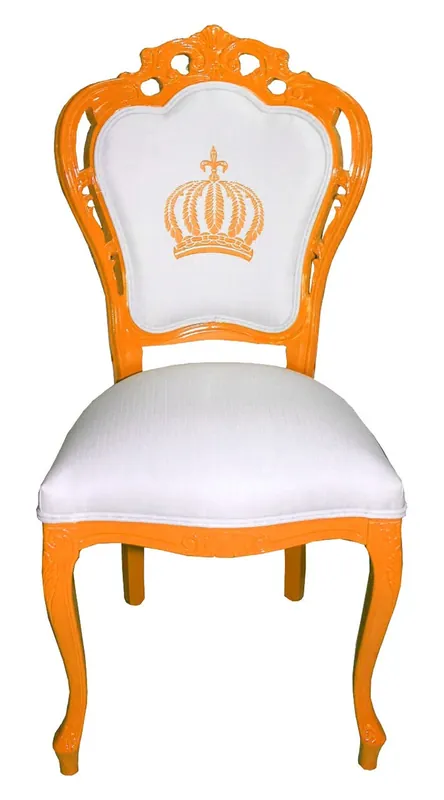 Pompöös di Casa Padrino Sedia da pranzo in stile barocco di lusso Arancione / Bianco - Sedia barocca Pompööser disegnata da Harald Glööckler Solange Der Vorrat Reicht