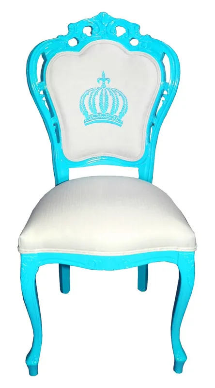 Expressversand Pompöös di Casa Padrino Sedia da pranzo in stile barocco di lusso Turchese / Bianco - Sedia barocca Pompööser disegnata da Harald Glööckler