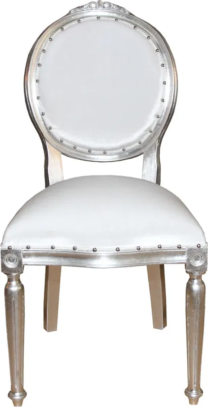 Sedia da pranzo di lusso a medaglione barocco Casa Padrino senza braccioli in bianco / argento - Edizione Limitata Günstig