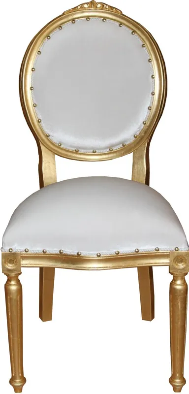 Sedia da pranzo di lusso a medaglione barocco Casa Padrino senza braccioli in bianco / oro - Edizione Limitata Preis Gesenkt