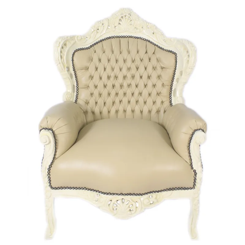 Casa Padrino Poltrona Barocco King Cream Leather Look / Cream - Furniture Antique Style Bestpreis