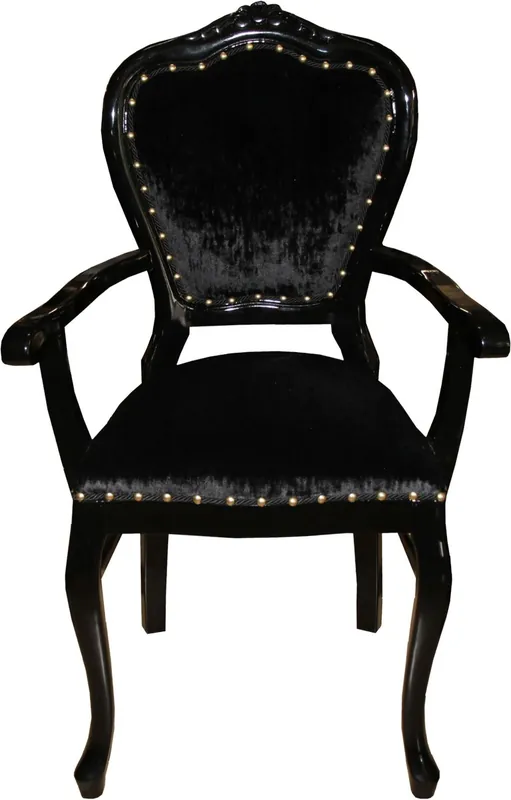 Sedia da donna di lusso barocca Casa Padrino con braccioli Nero / nero - Sedia da toeletta da donna - Edizione limitata Direktkauf
