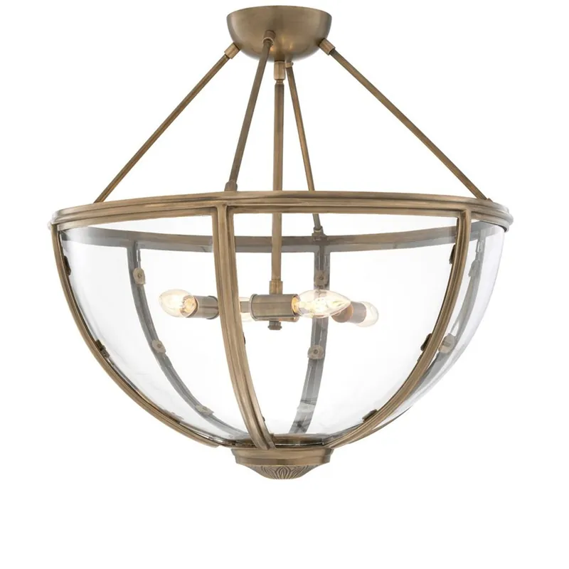 Plafoniera di lusso Casa Padrino in ottone anticato oro Ø 60 x H 55 cm - Plafoniera per hotel e ristorante Bestseller