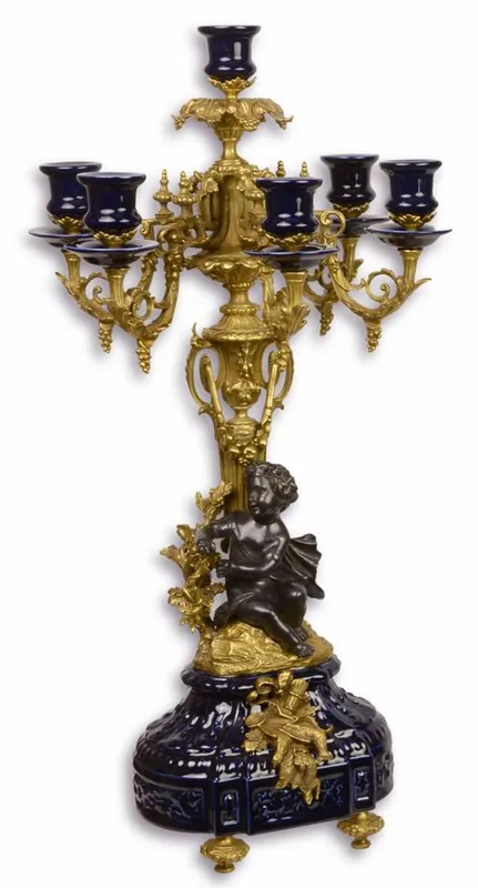Neu Casa Padrino Candelabro Barocco Blu Scuro / Oro 29,5 x 26,5 x H. 59,4 cm - Decorazione Hotel & Ristorante in Stile Barocco