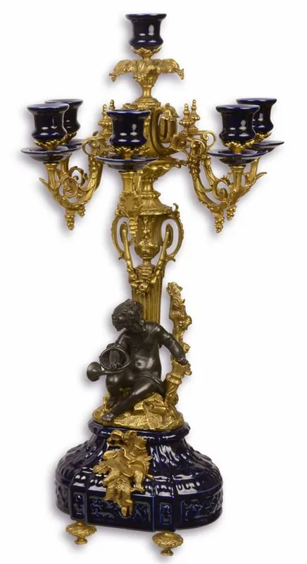 Casa Padrino Candelabro Barocco Blu Scuro / Oro 29,5 x 26,5 x H. 59,4 cm - Portacandele in Stile Barocco Super-Preis