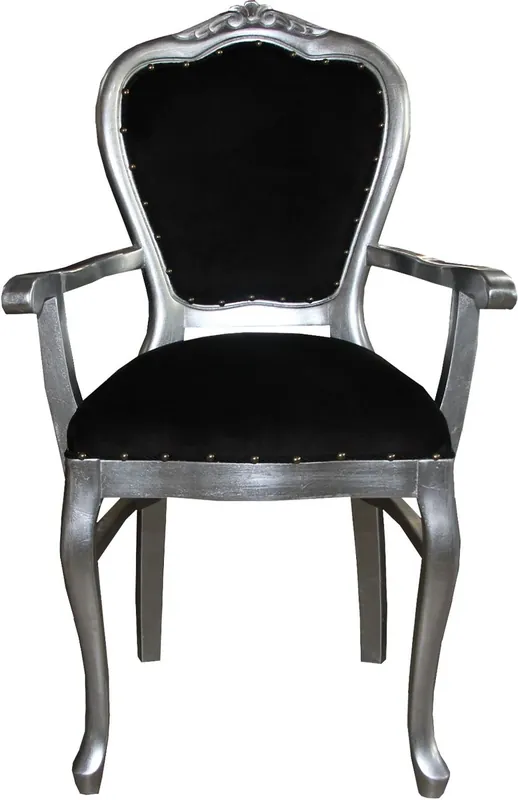 Sedia da donna di lusso barocca Casa Padrino con braccioli Nero / argento - Sedia da toeletta da donna - Edizione limitata Solange Der Vorrat Reicht