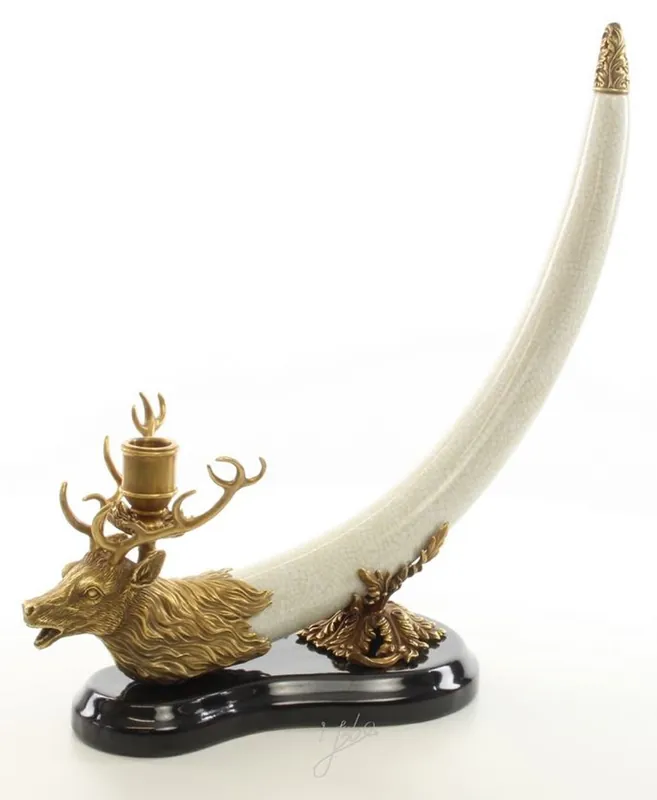 Begrenztes Angebot Casa Padrino Portacandele Trophy Deer Antlers Bianco / Oro / Nero 41 x 15,6 x H. 39,8 cm - Portacandele Decorativo di Lusso