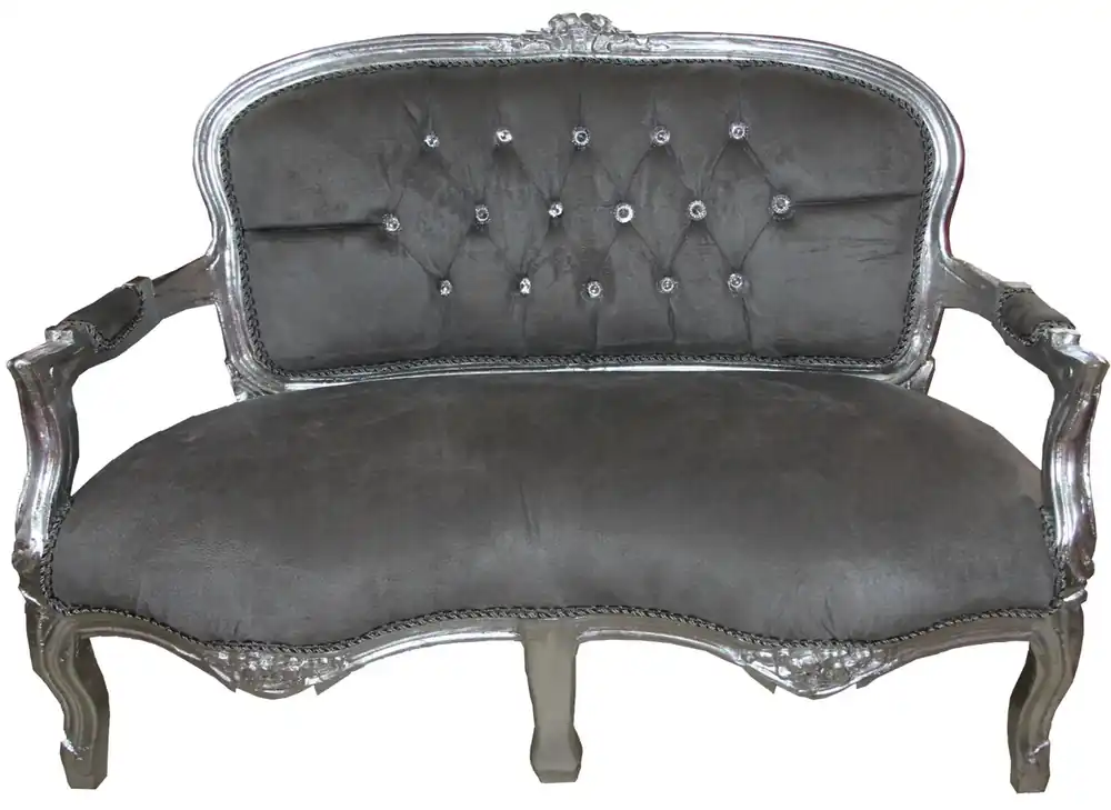 Neuheit Panca per bambini Barocco Casa Padrino Grigio / Argento con strass Bling Bling 97 x 38 x H. 67 cm - Mobili per bambini in stile antico