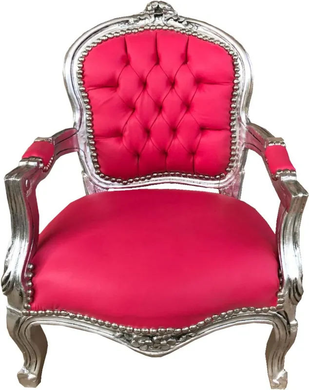 Sedia per bambini barocca Casa Padrino in similpelle rosa / argento - arredamento per bambini Direkt Vom Hersteller