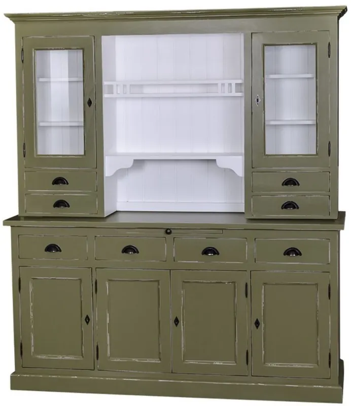 Letzte Chance Casa Padrino mobile da cucina stile country verde antico / bianco 179 x 50 x H. 197 cm - Mobile da Cucina Shabby Chic con 6 Ante e 8 Cassetti
