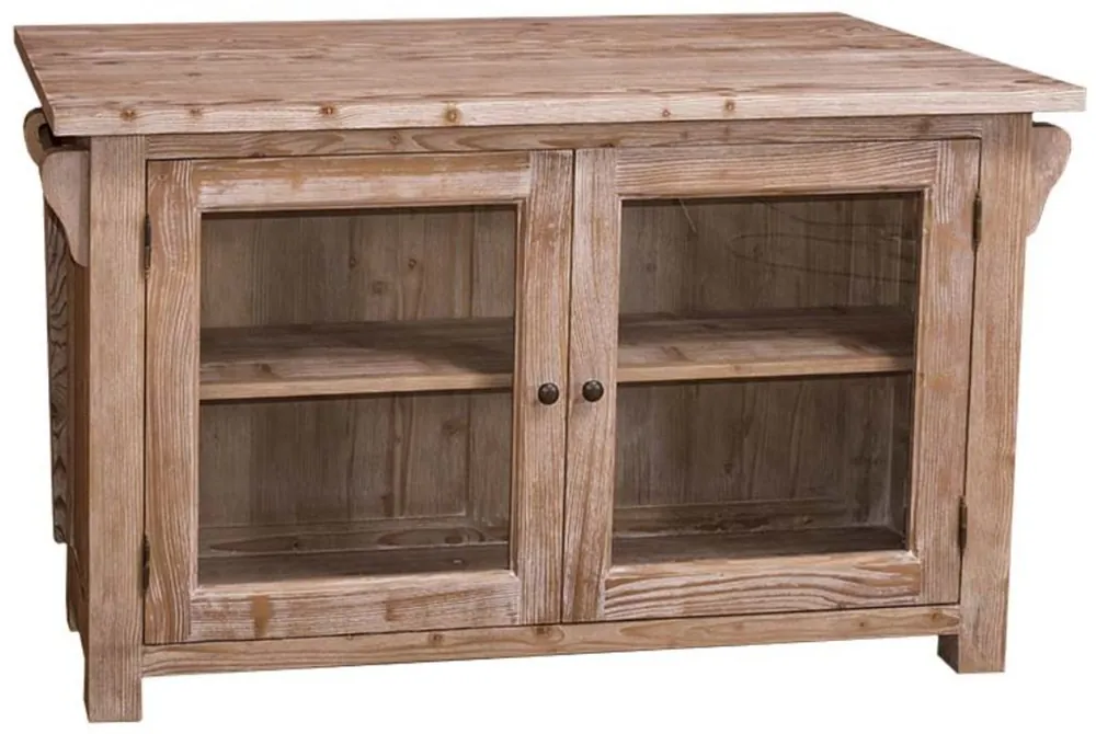 Neue Ware Casa Padrino Stile Country Isola Cucina Naturale 135 x 85 x H. 80 cm - Cucina in Stile Country con 2 Ante in Vetro