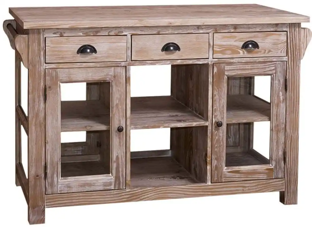Neuheit Casa Padrino isola cucina in stile country naturale 135 x 65 x H. 90 cm - Mobile da Cucina in Stile Country con 4 Ante in Vetro e 6 Cassetti