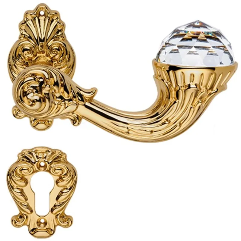 Highlight Casa Padrino set maniglia per porte di lusso in stile Art Nouveau con cristallo di Swarovski oro 14,8 x H. 8,2 cm - Qualità di Lusso Made in Italia