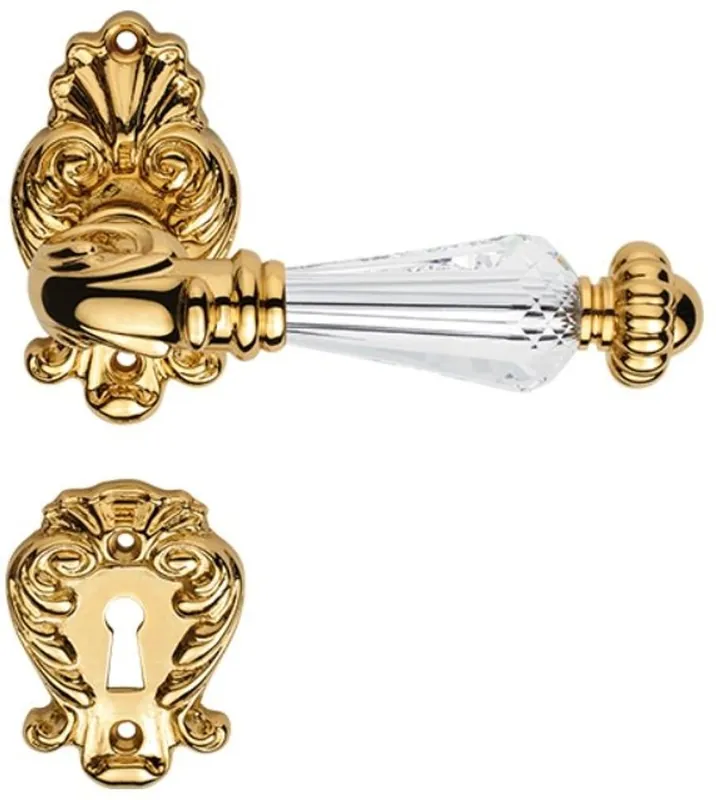 Begrenztes Angebot Casa Padrino set maniglia per porta in ottone barocco di lusso con cristallo Swarovski crystal oro 13,4 x H. 8,2 cm - Collezione di Lusso
