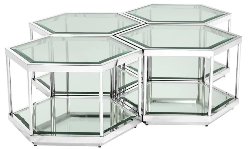 Sichere Zahlung Casa Padrino tavolino da caffè / tavolo da salotto di lusso set di 4 argento 60 x 52 x H. 36 cm - Mobili per Soggiorno