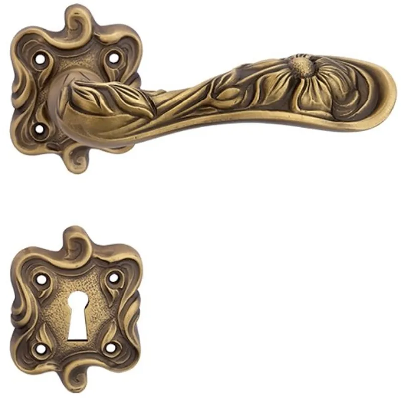 Casa Padrino set di maniglia per porta barocco ottone patinato 14 x H. 6,8 cm - Accessori per Hotel e Ristoranti Barocco Echt