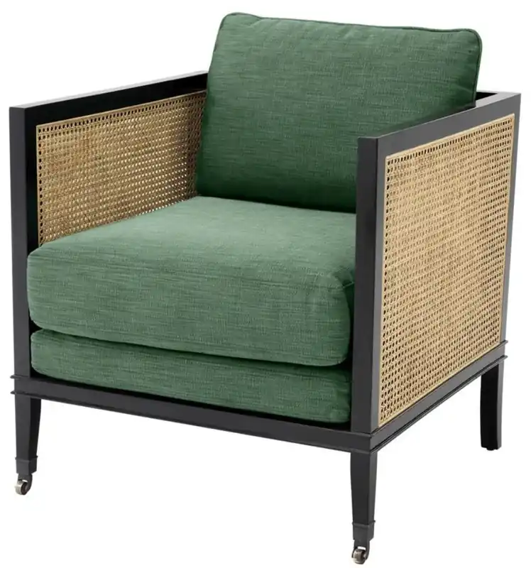 Casa Padrino Poltrona di Lusso Verde / Nero / Naturale 71 x 68,5 x H. 84 cm - Arredo Hotel Direktkauf