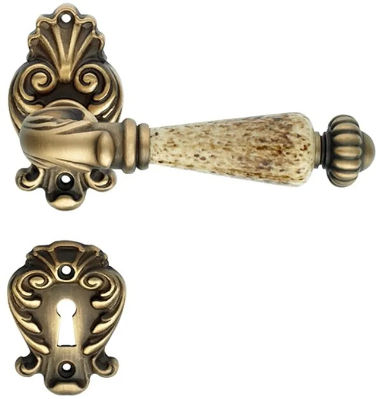 Casa Padrino set di maniglia per porte barocco ottone patinato 14 x H. 8,2 cm - Set di Maniglia per Porta in Stile Barocco con Preziosa Porcellana Nur Heute
